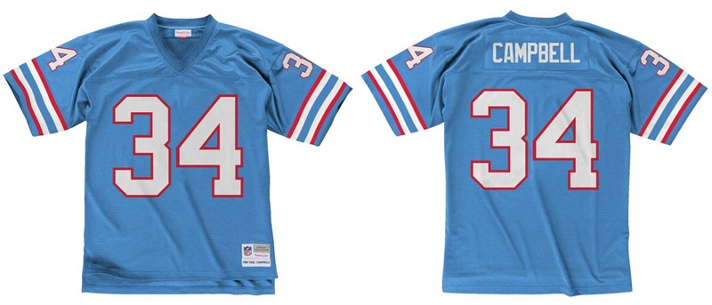 Men's Light Blue Tennessee Titans #34 Earl Campbell Throwback Stitched Jersey